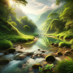 A tranquil stream representing the flow of empathy and calmness