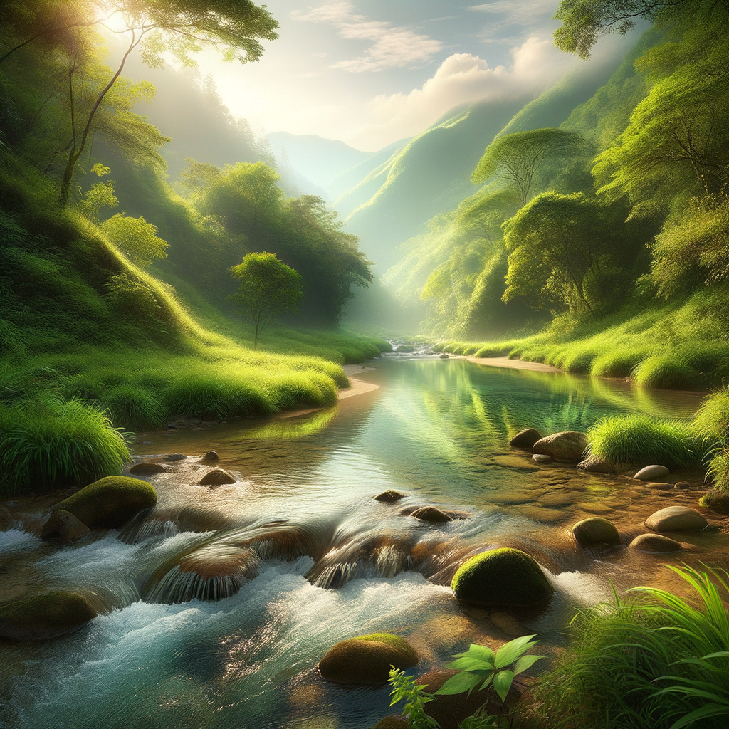 A tranquil stream representing the flow of empathy and calmness