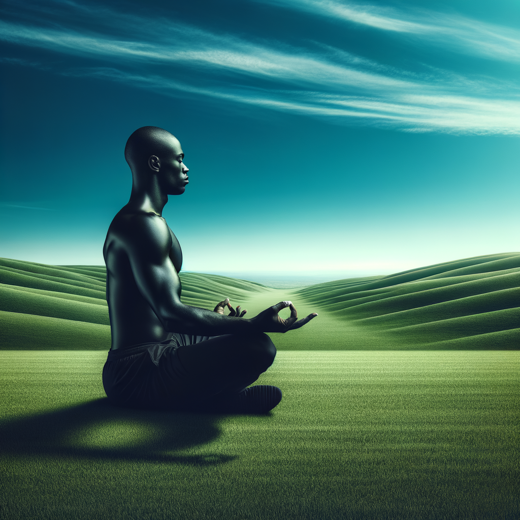 Cross-country athlete in meditation amidst serene nature setting