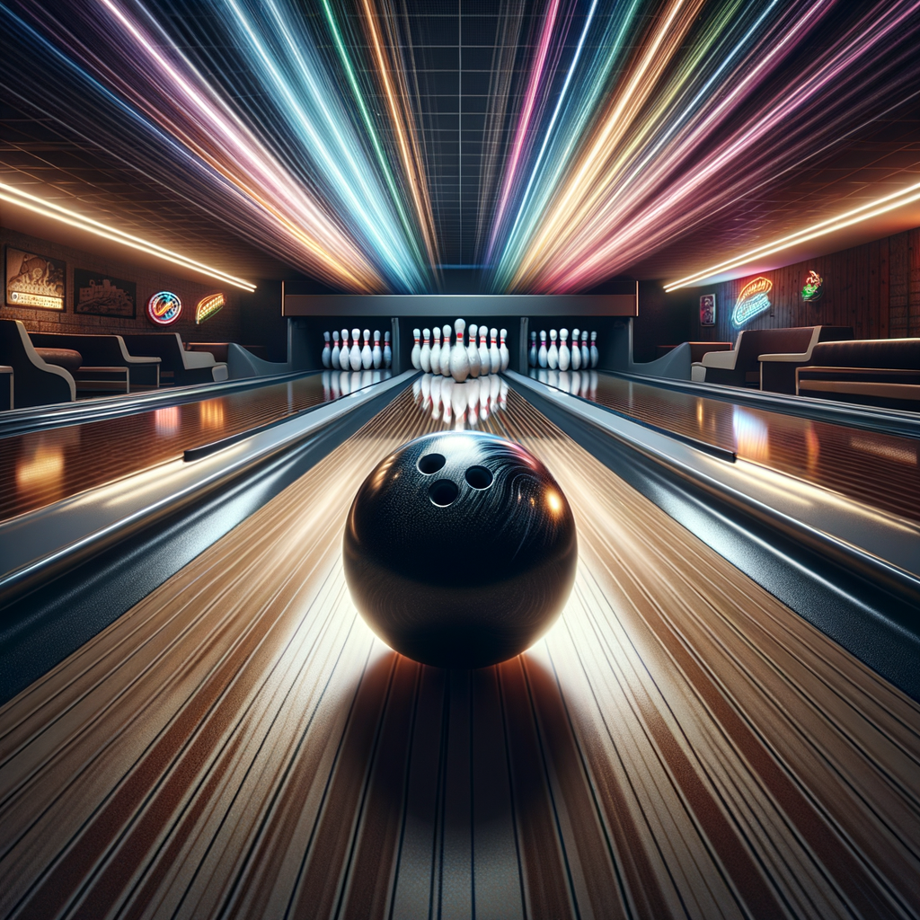 A bowling ball in motion with dynamic energy lines illustrating speed and focus.