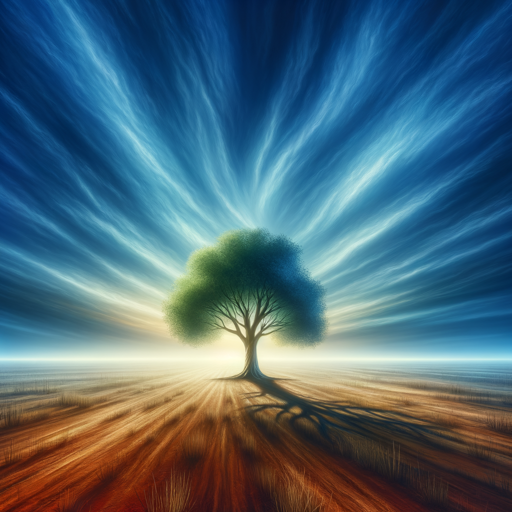 A single towering tree standing against a backdrop of vibrant blue sky, symbolizing mental resilience and growth.