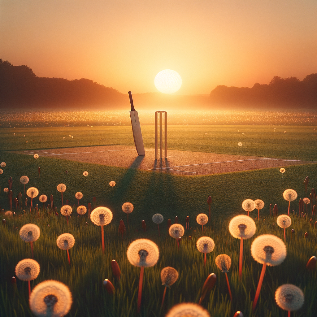Tranquil cricket field in sunset glow