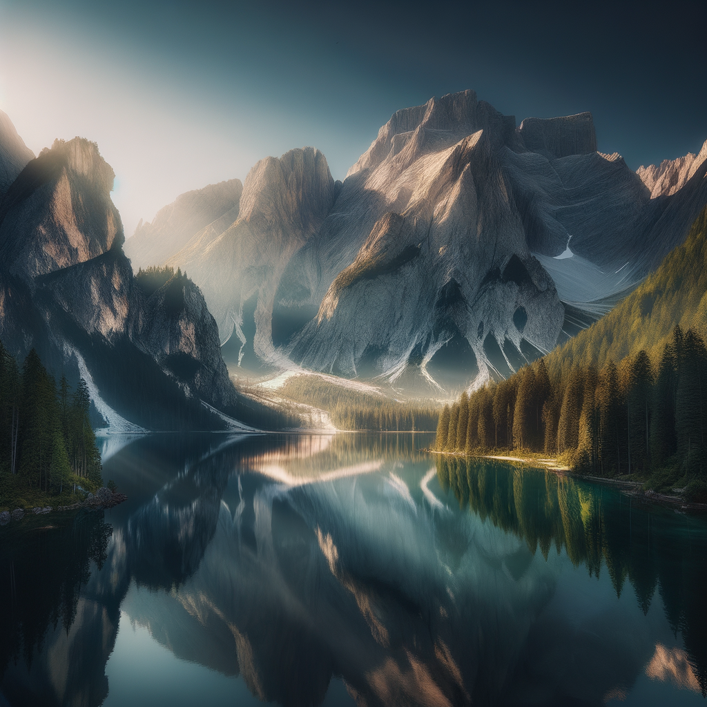 A still lake surrounded by majestic mountains under a clear sky, symbolizing inner calm and self-confidence