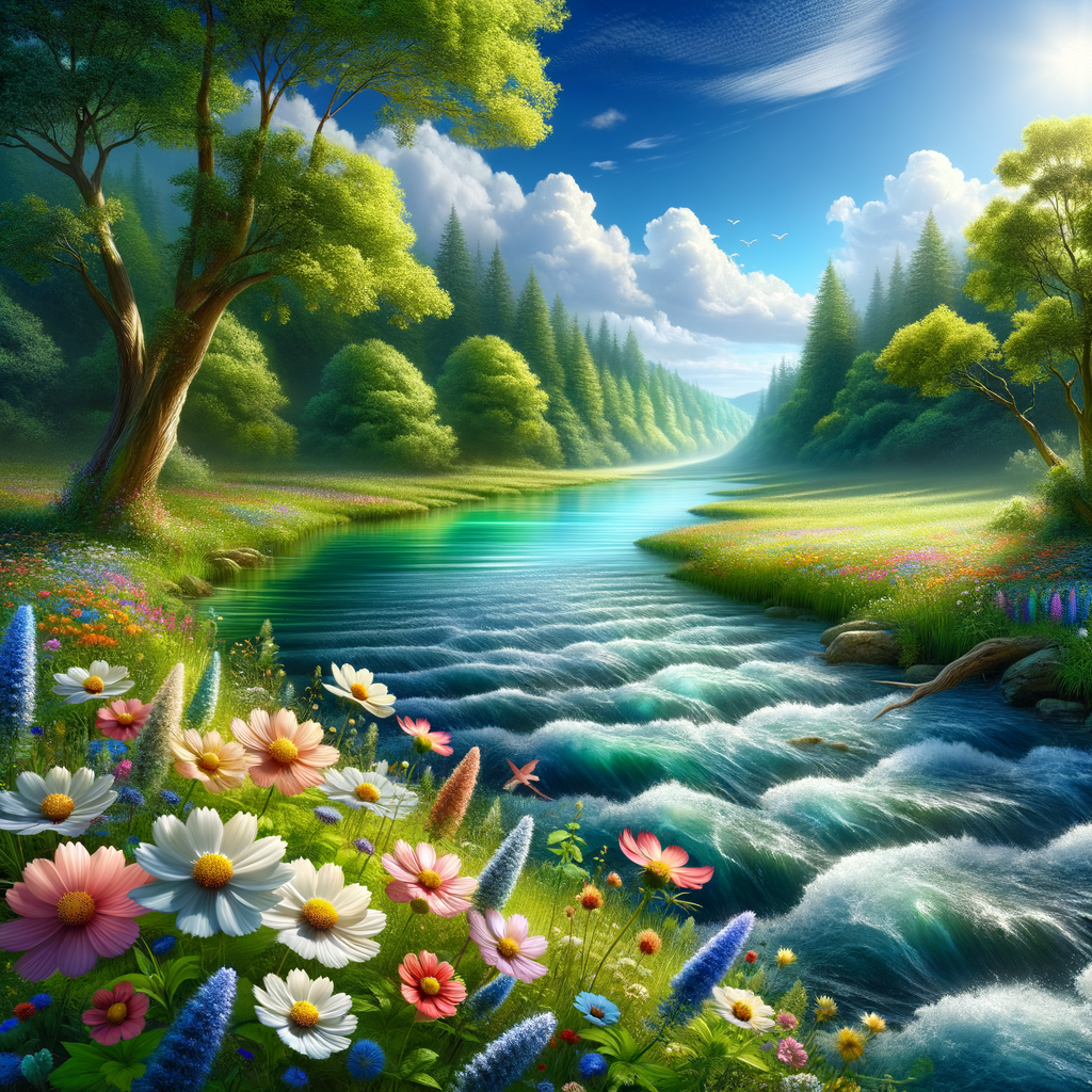 Calming nature scene with flowing river