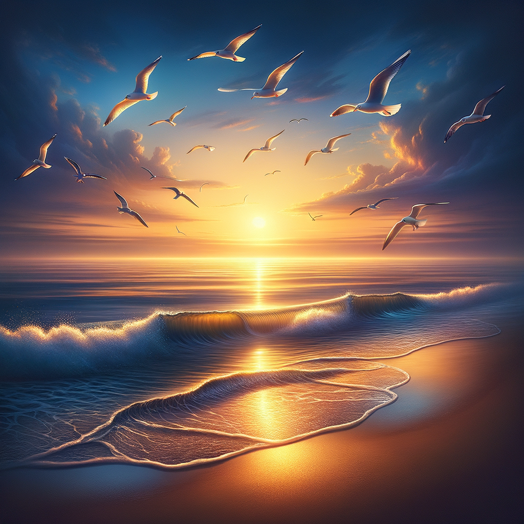 Children’s calming ocean scene with gentle waves and soft sand