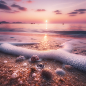 Gentle ocean waves under a serene sunset sky