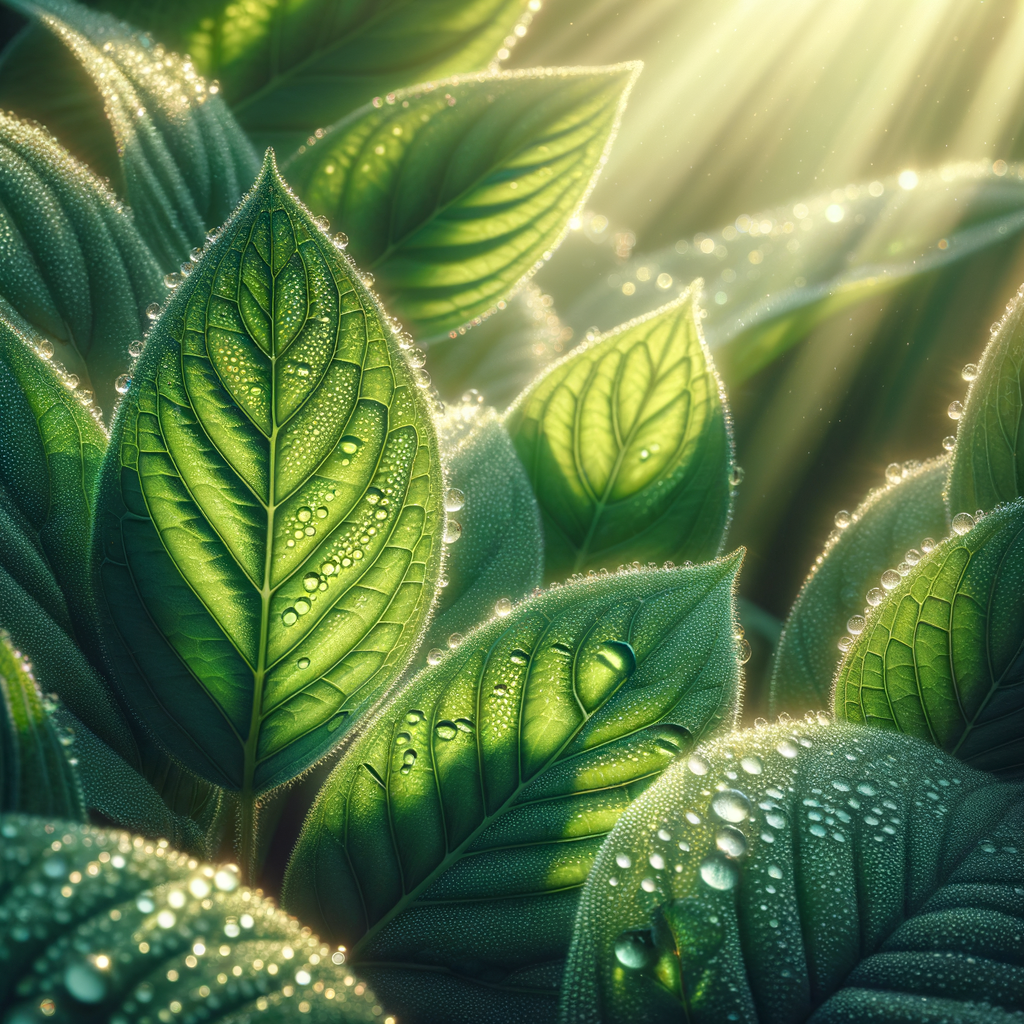 Close-up view of leaves with dewdrops