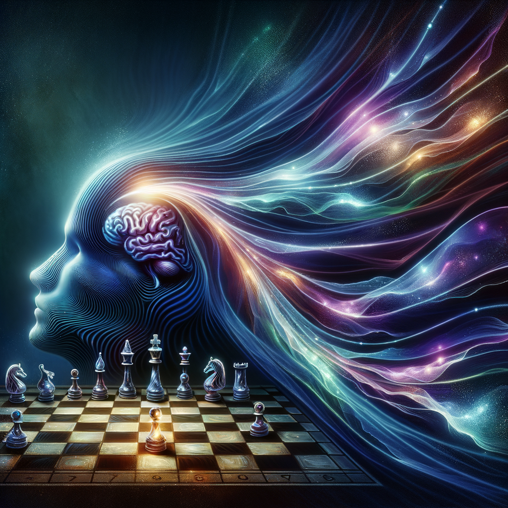 Mind transforming into a series of chess moves reflecting strategic brilliance