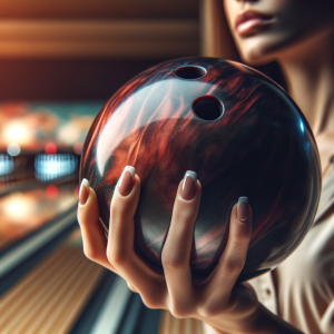 Close-up of a bowling hand holding a ball ready for play