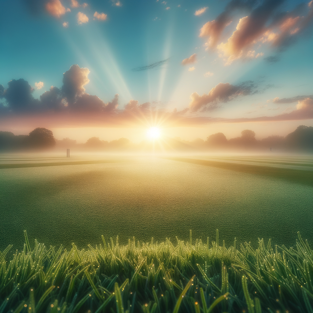 Cricket field at sunrise conveying freshness and potential