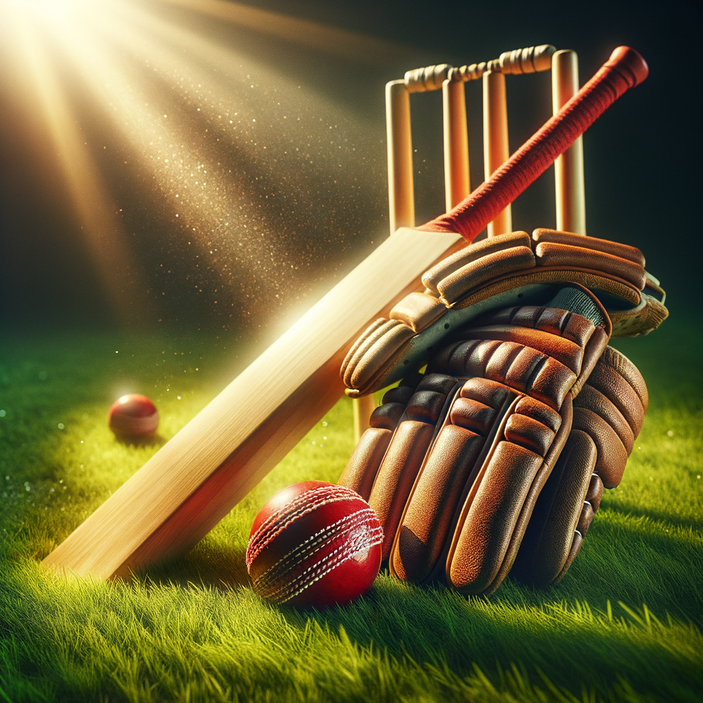 Vibrant image of cricket gear arranged for a match
