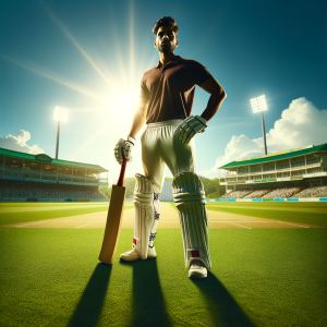 Focused cricket player in action