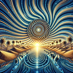 A tranquil scene of hypnotic spirals leading to a calm oasis