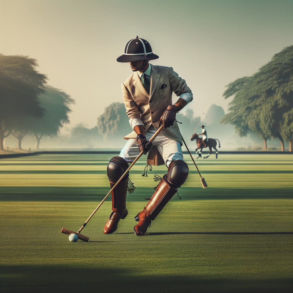 Beautiful visualization of a polo player in full swing on a luxurious field.