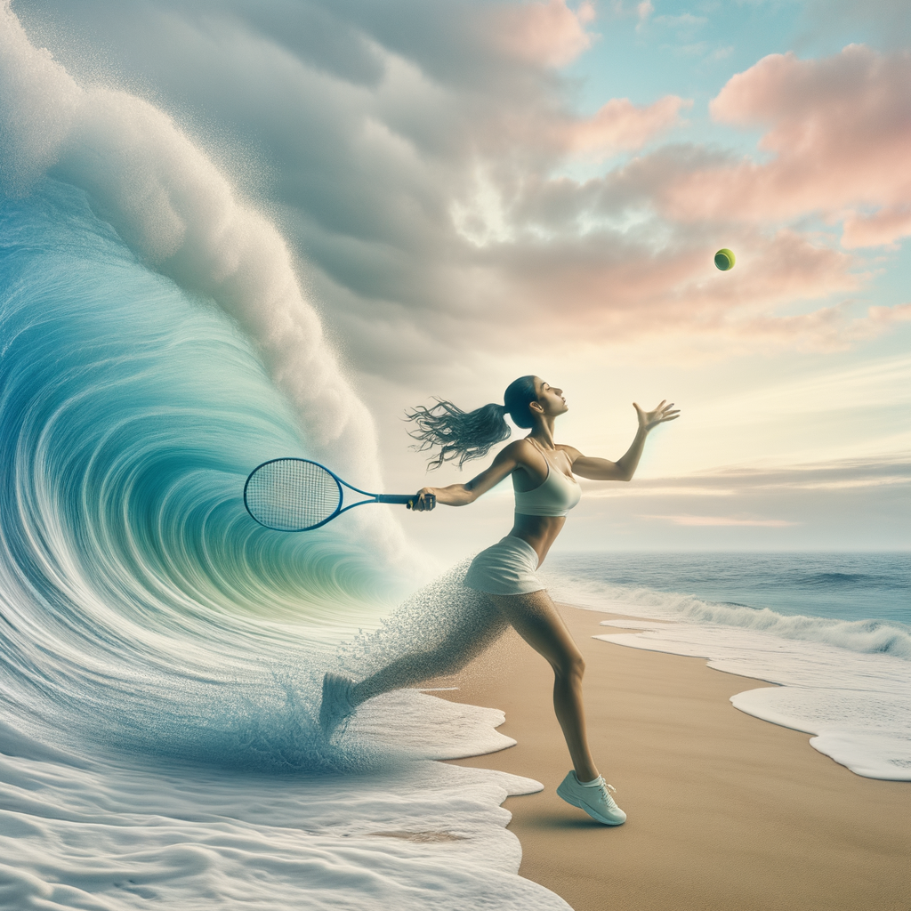calm waves merging into a powerful tennis serve