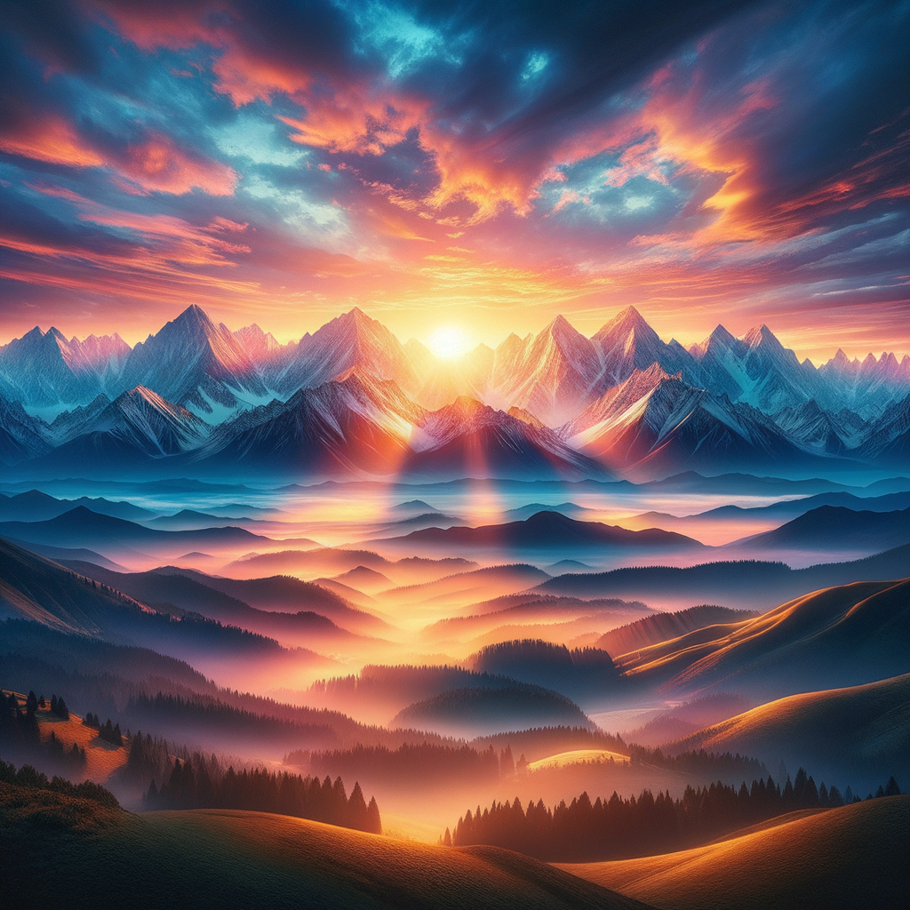 A majestic sunrise over a mountain range, symbolizing new beginnings and potential.