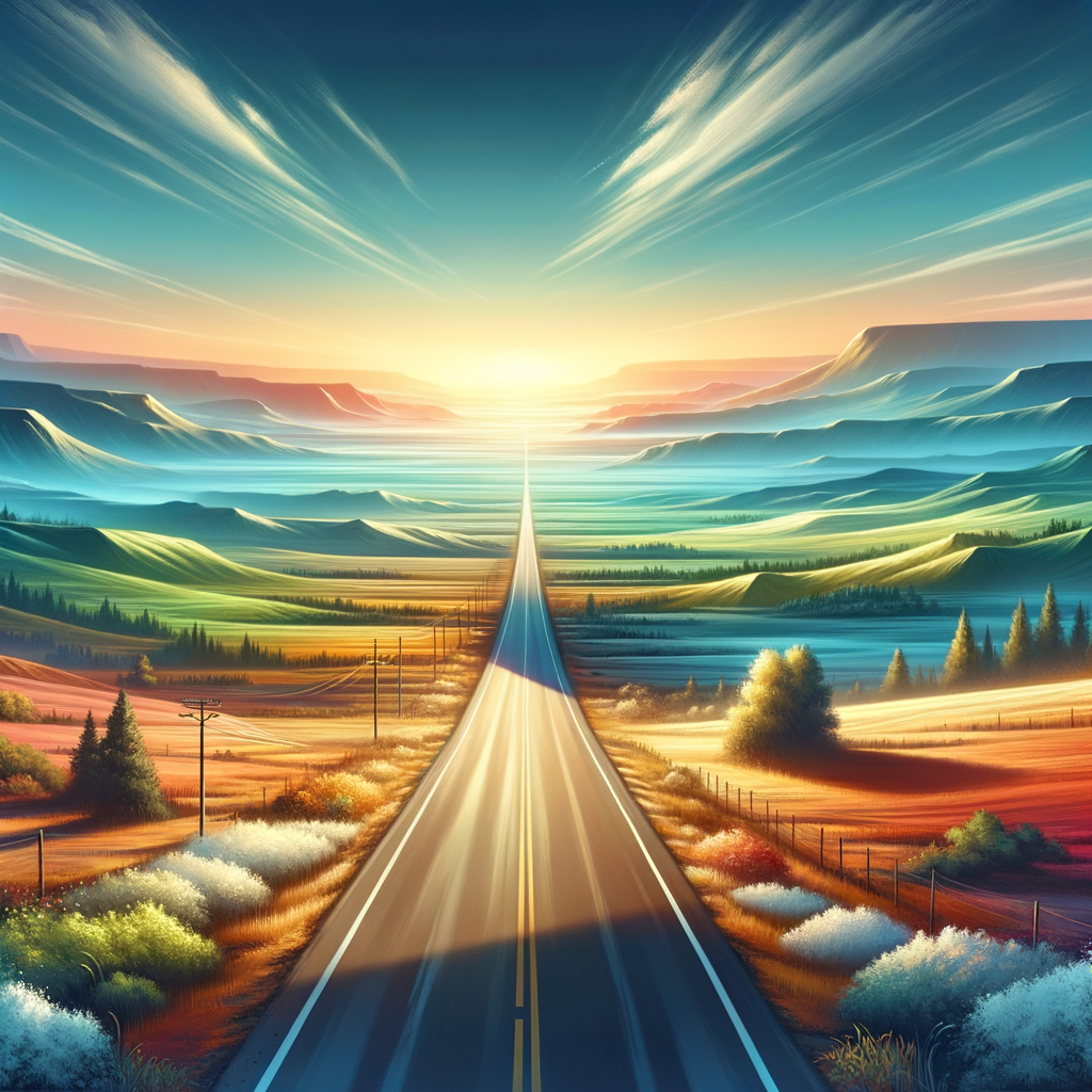 A scenic view from a car dashboard without any traffic, evoking confidence and calm.