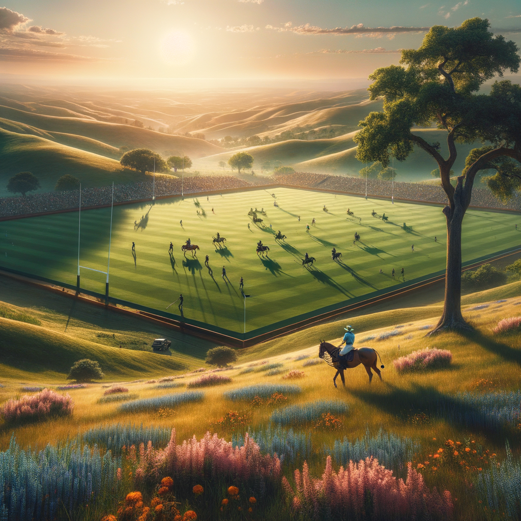 A serene landscape depicting confidence and success in polo