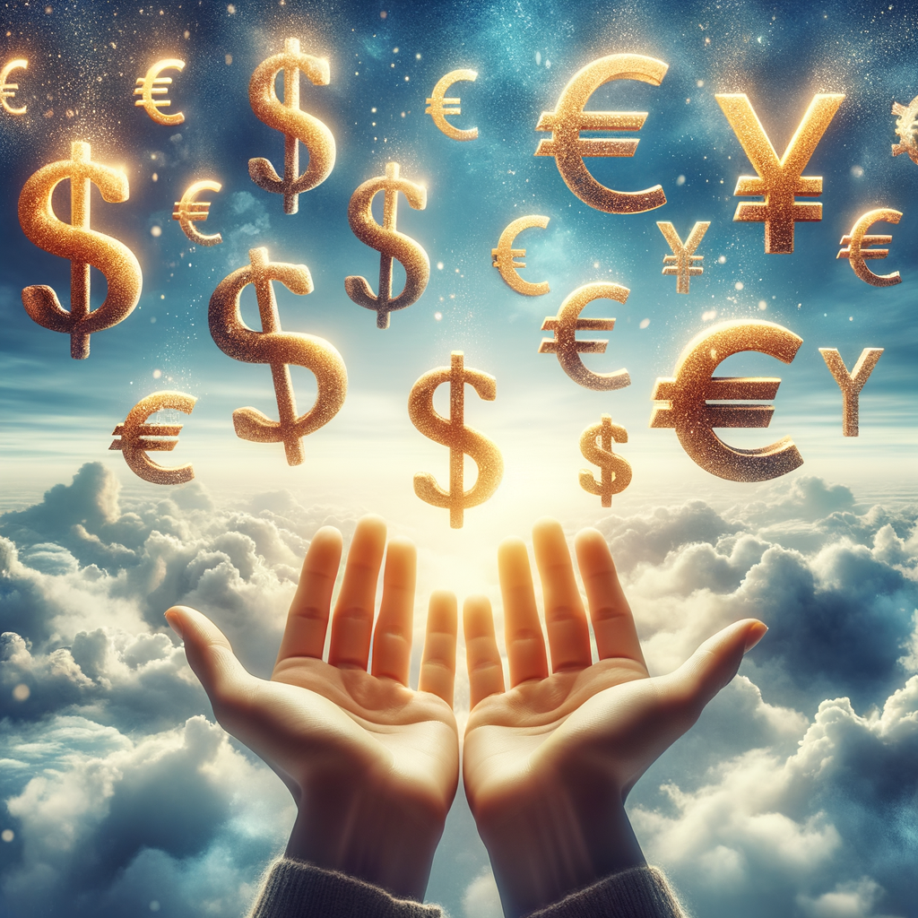 An image depicting the release from financial stress symbolized by a pair of open hands freeing chaotic financial symbols into a tranquil sky.