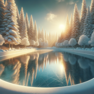 A lone figure skater performing gracefully on a tranquil ice rink