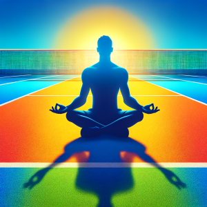 tennis player represented as a focused silhouette on a vibrant court