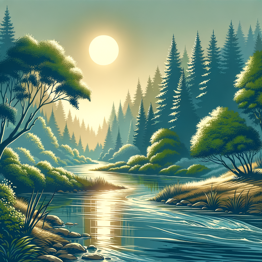 Flowing river in the forest symbolizing peace and tranquility