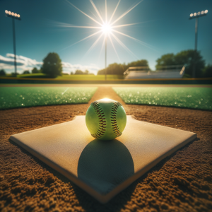 A softball field with a single focused player ready to pitch