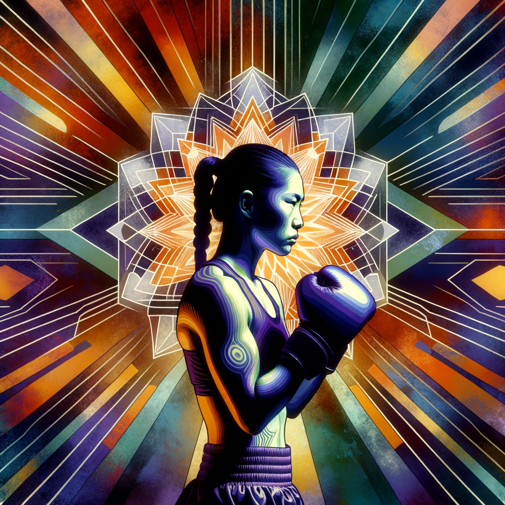 Abstract illustration of strength and discipline in a boxer's mind