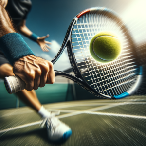 A tennis player keenly focused on a ball in motion, showcasing concentration.