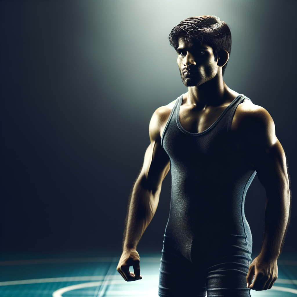 Wrestler in deep concentration ready to overcome challenges