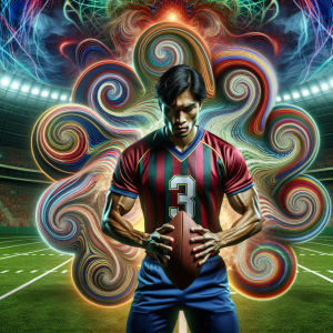 Football player visualizing success with hypnosis audio in the background