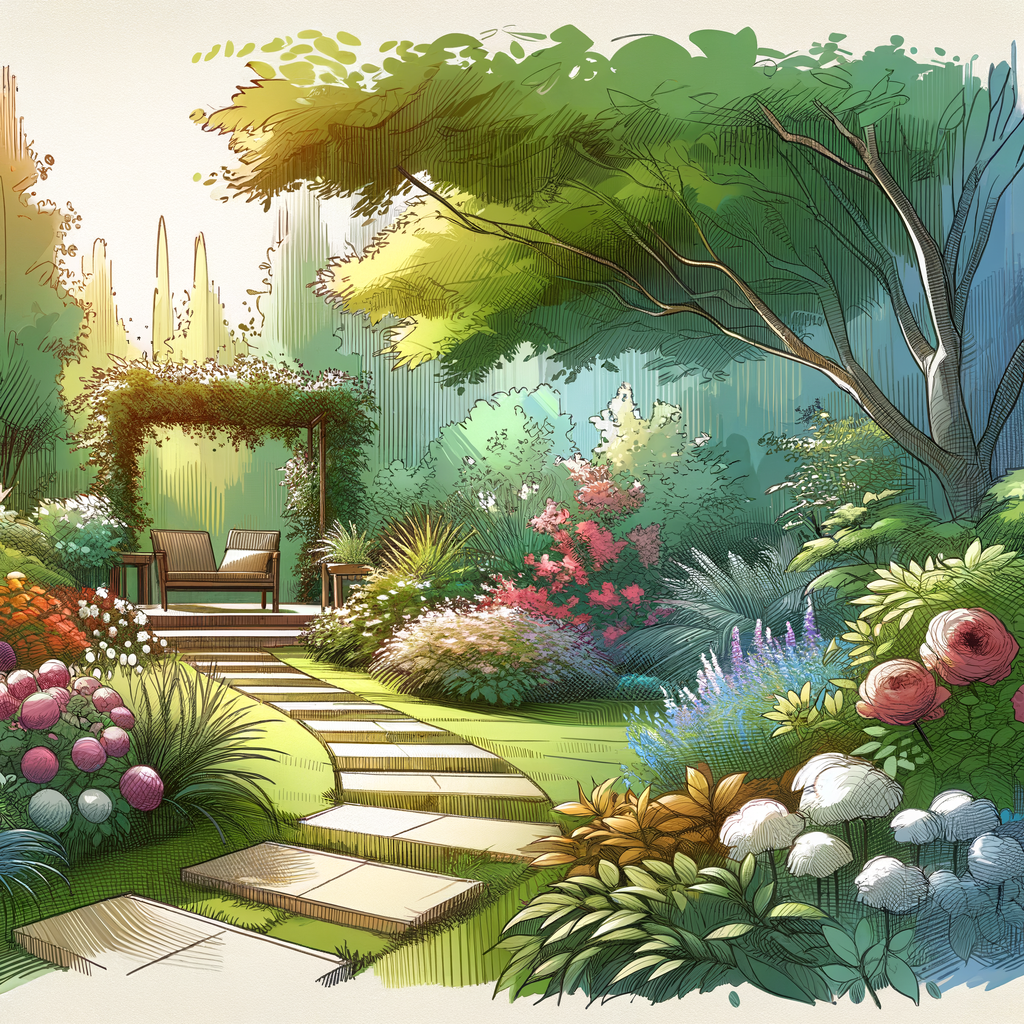 A serene pathway in a garden leading to a peaceful resting spot