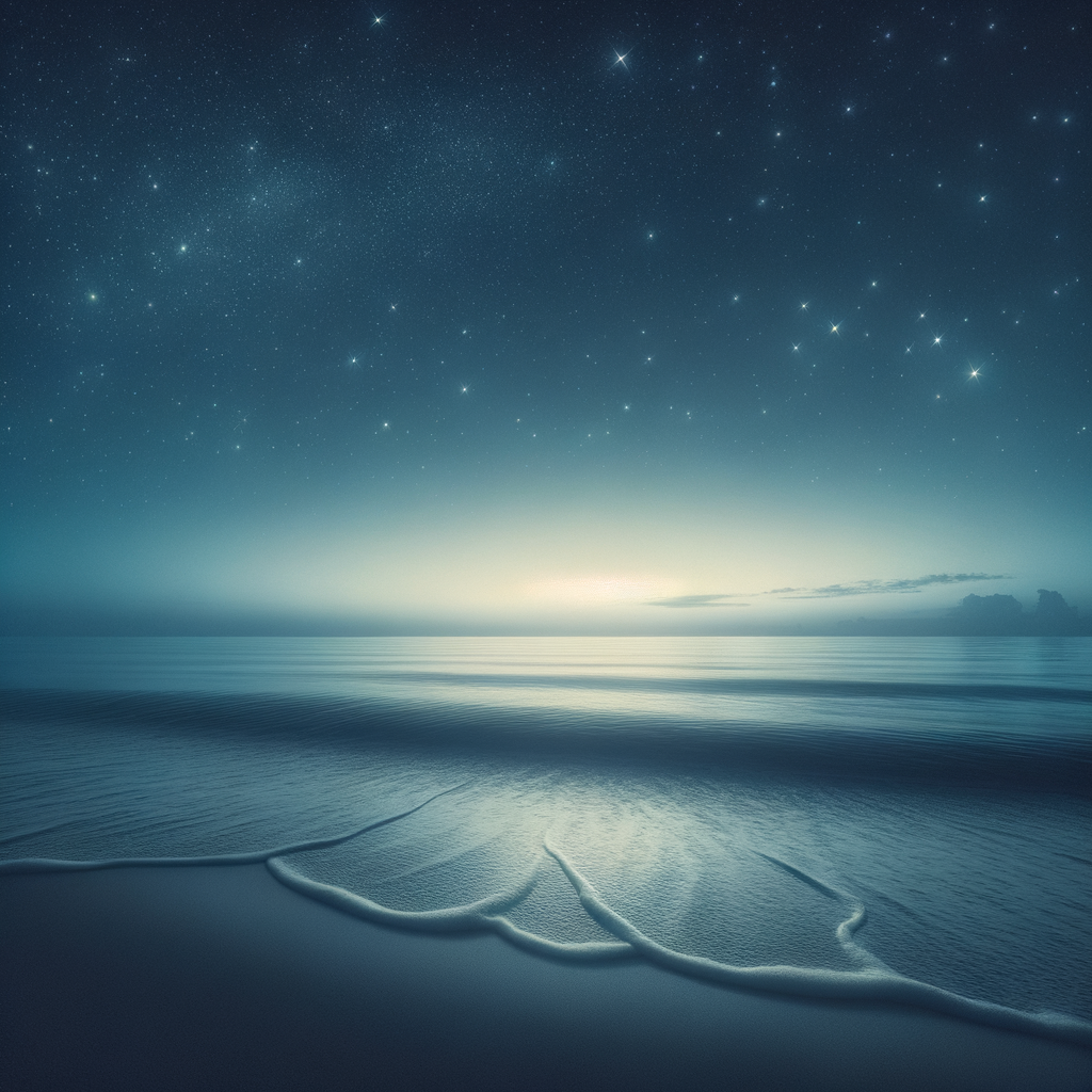 Starry sky with gentle waves reflecting the night’s calm