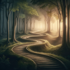 Pathway through a peaceful forest symbolizing mindset transformation