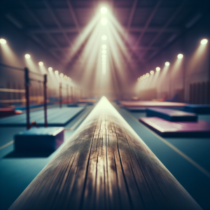 Gymnast focusing on balance beam skills