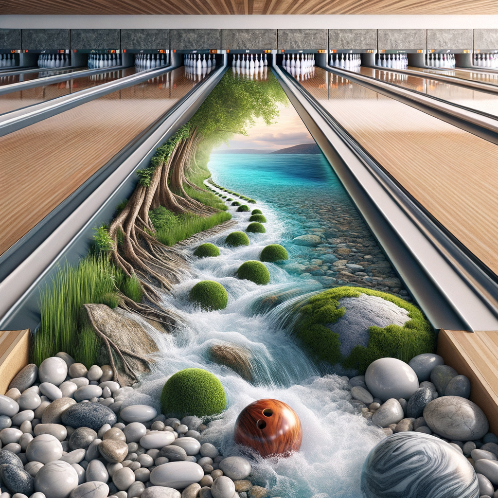 A harmonious scene of bowling lane blending with peaceful imagery