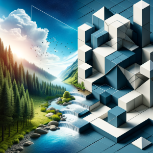 Elements of nature blending with structured geometrical shapes