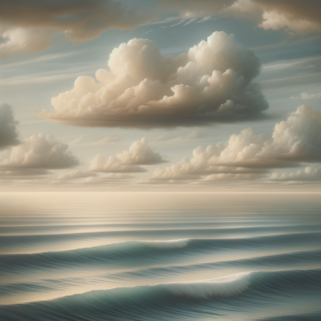 A calm sea with gentle waves, symbolizing inner tranquility and balance.