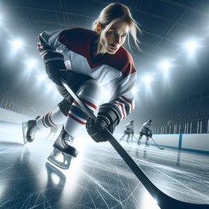 Hockey player with deep focus on ice