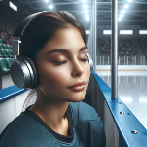 Hockey athlete immersed in hypnosis audio before practice