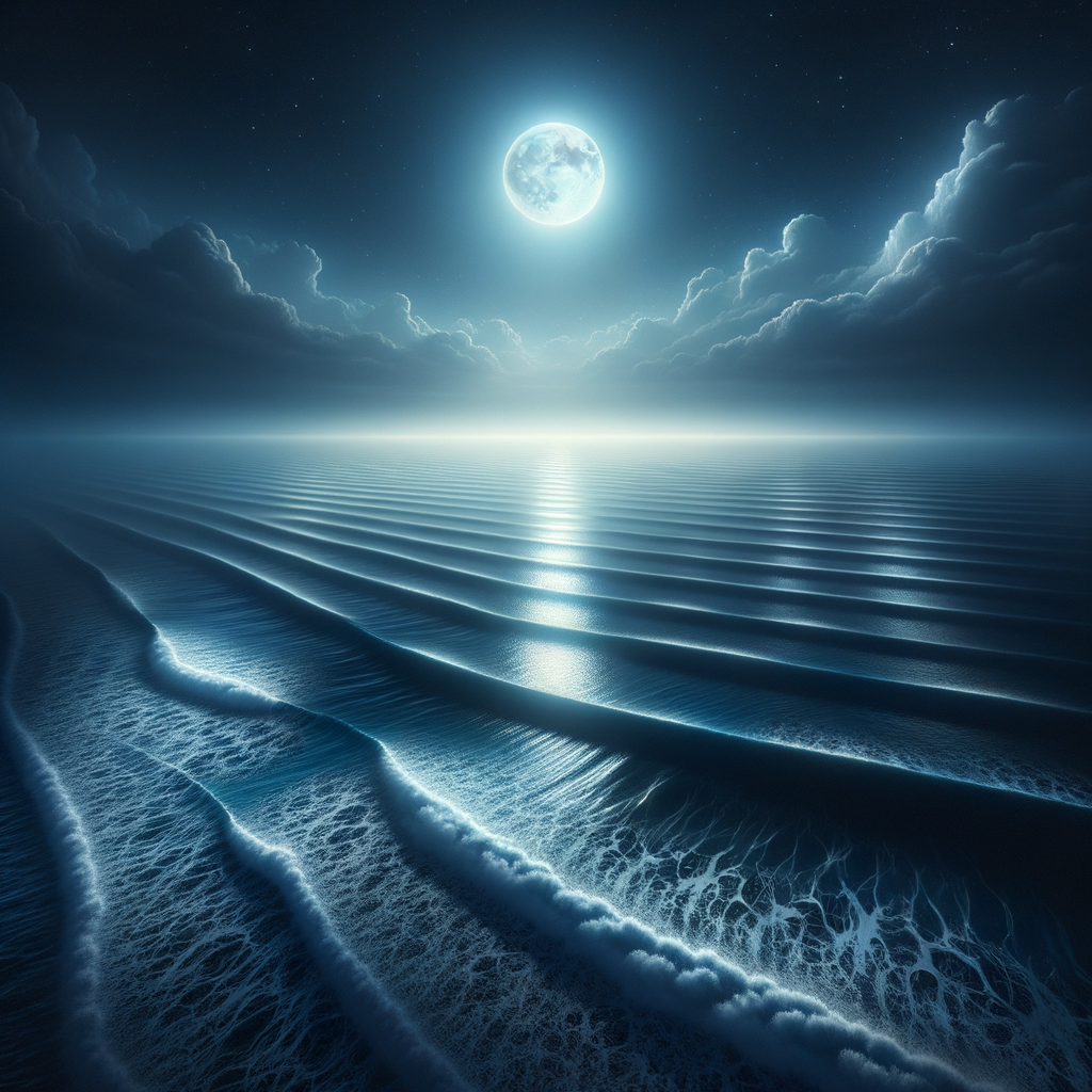 Serene ocean waves under moonlit sky representing calm hypnosis experience