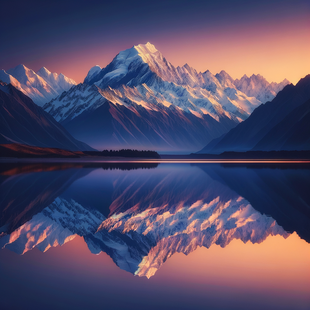 Reflection of a calm mountain lake at dusk symbolizing hypnosis-induced calmness