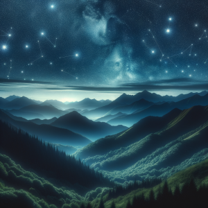 Serene mountains under a calm starry sky, symbolizing peaceful sleep through hypnosis