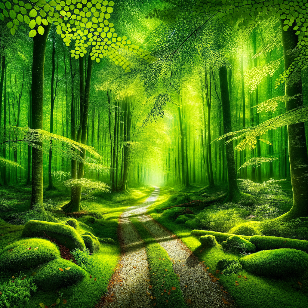 Calming path leading through lush green forest representing a hypnosis journey