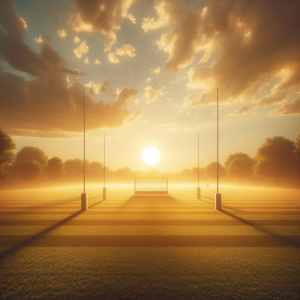Visualization of a polo field with serene sunset