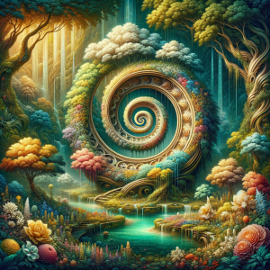 Hypnotic spiral in a lush garden setting