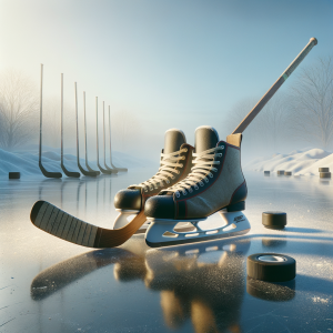 Ice hockey gear in calm setting