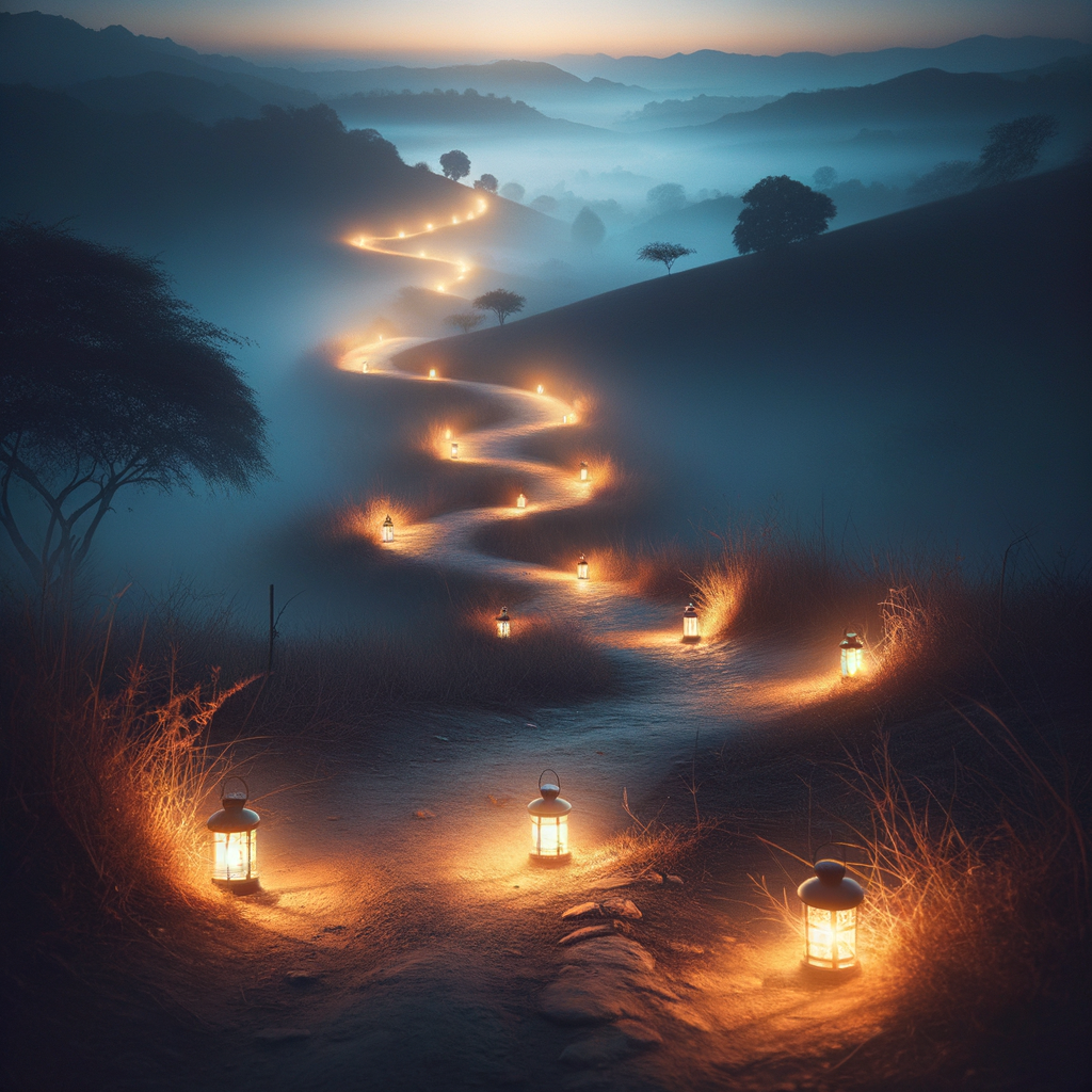 metaphorical path with glowing lanterns reflecting personal discovery