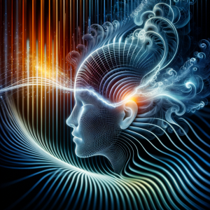 Abstract visualization of sound waves encircling a peaceful mind