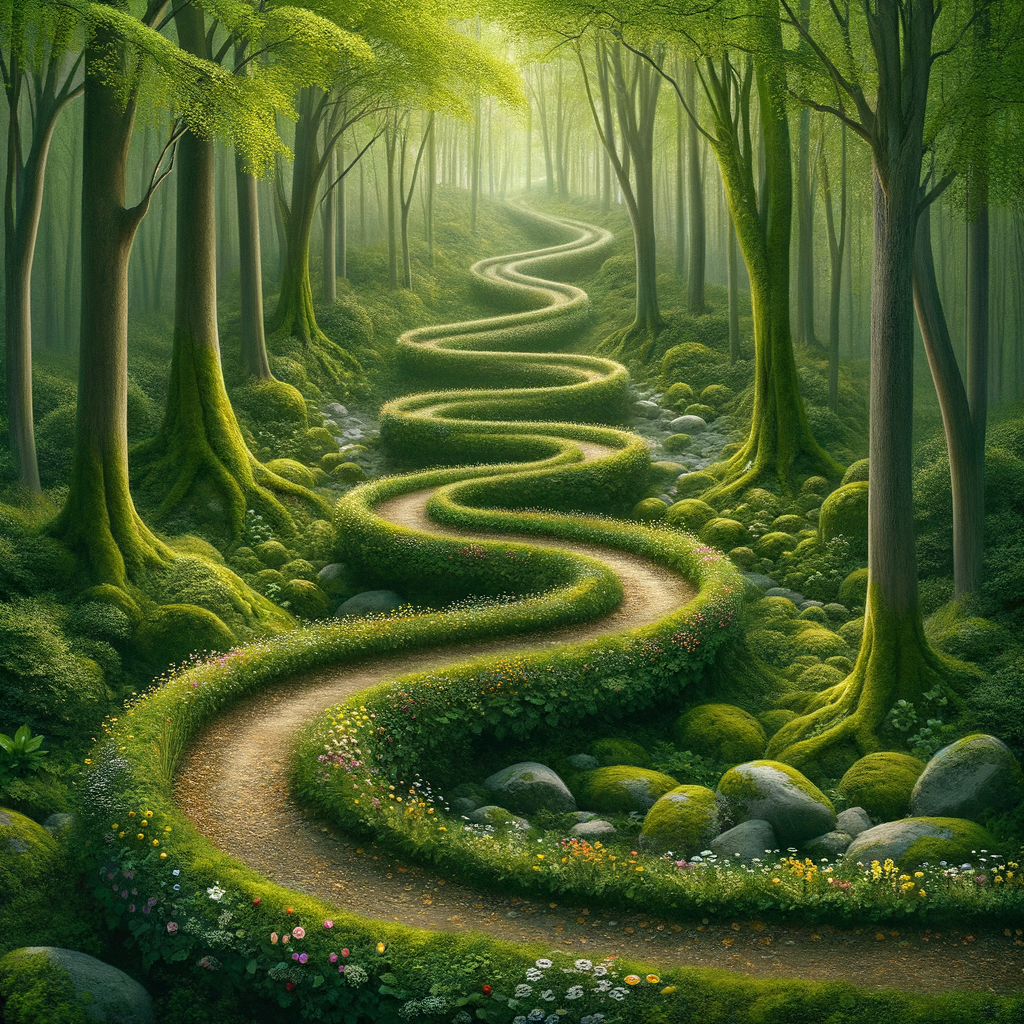 Road leading through a forest symbolizing personal growth